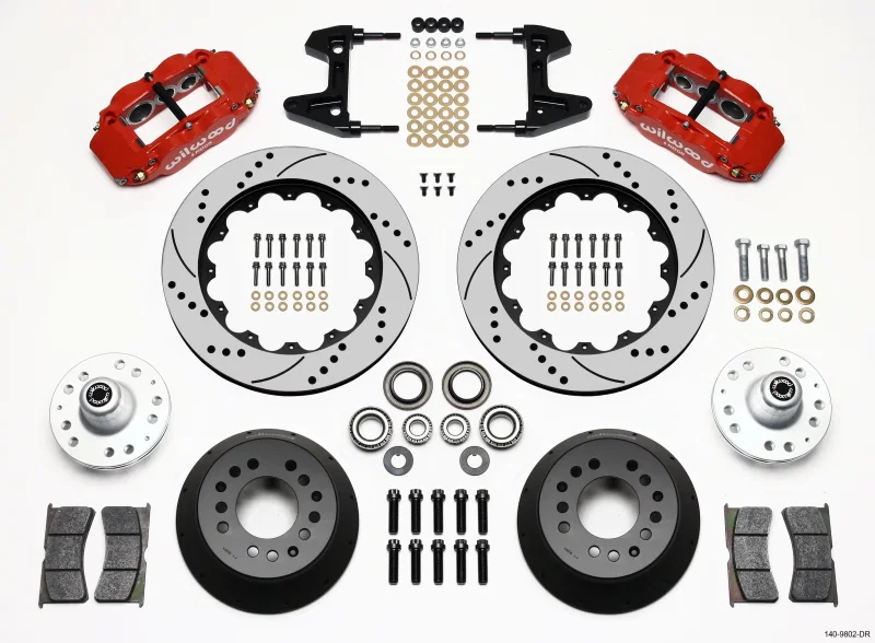 Wilwood 140-9802-DR, Narrow Superlite 6R Front Hub Kit 14.00in Drill Red 74-80 Pinto/Mustang II Disc Spindle only
