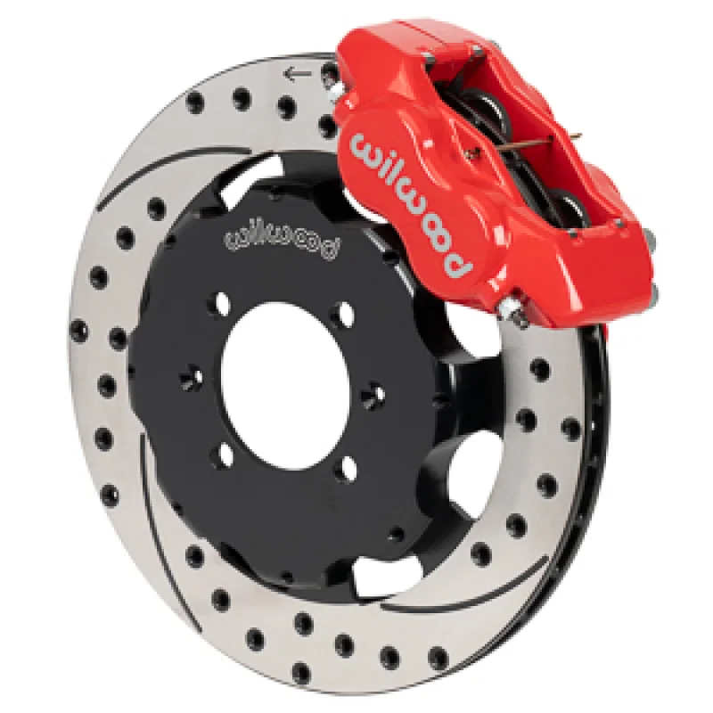 Wilwood 140-17937-DR, Forged Dynalite Front Hat Kit 11.75in SRP Drilled/Slotted Rotor Red Caliper 16+ Miata