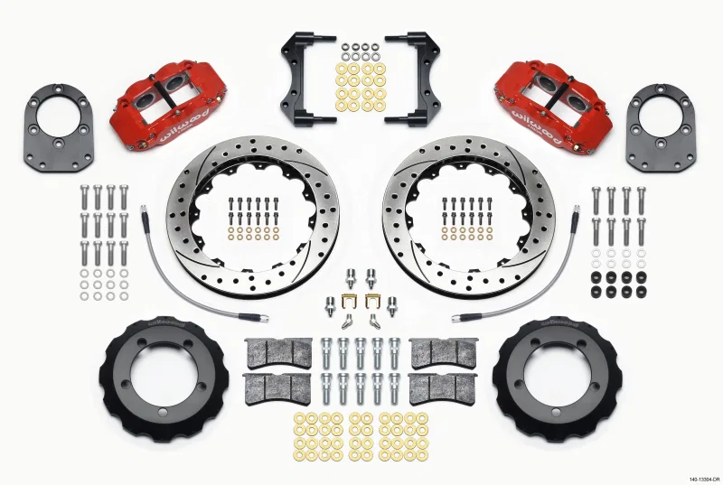Wilwood 140-13304-DR, Narrow Superlite 4R Front Hat Kit 12.88in Drill Red 66-75 Ford Bronco Dana 30/44 w/Lines