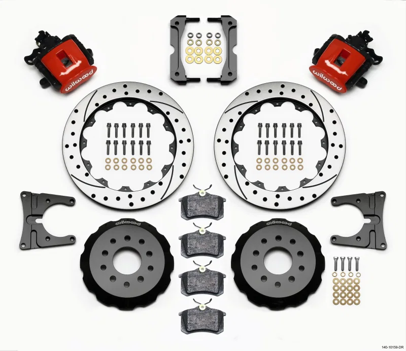 Wilwood 140-10159-DR, Combination Parking Brake Rear Kit 12.88in Drilled Red 2005-2014 Mustang