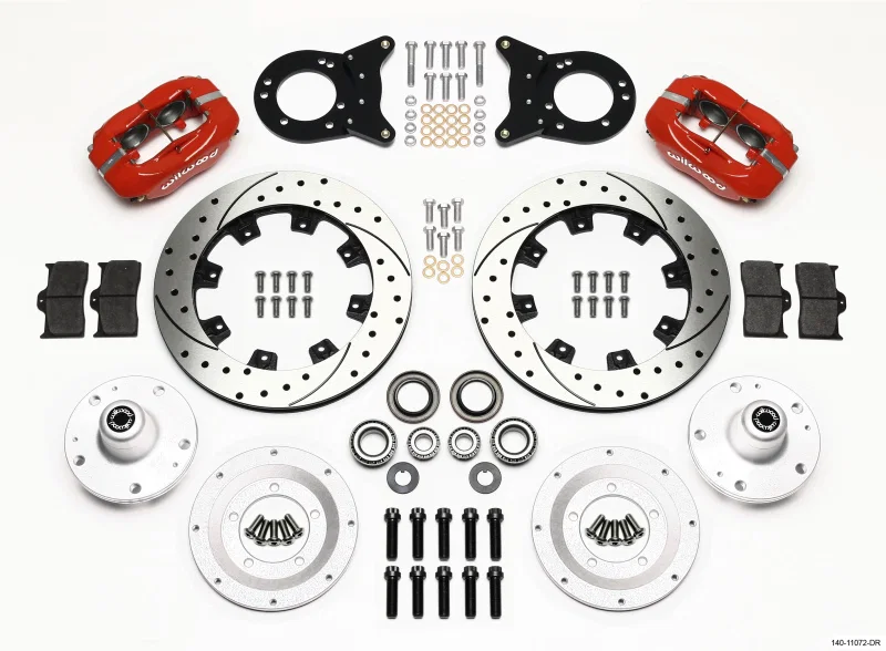 Wilwood 140-11072-DR, Forged Dynalite Front Kit 12.19in Drill Red 1965-1969 Mustang Disc & Drum Spindle