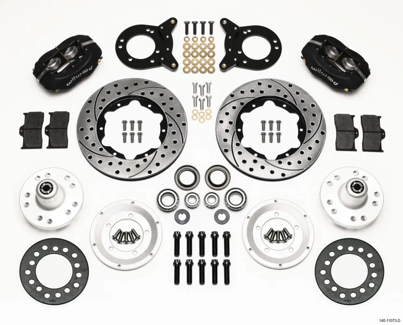 Wilwood 140-11073-D, Forged Dynalite Front Kit 11.00in Drilled 1970-1973 Mustang Disc & Drum Spindle