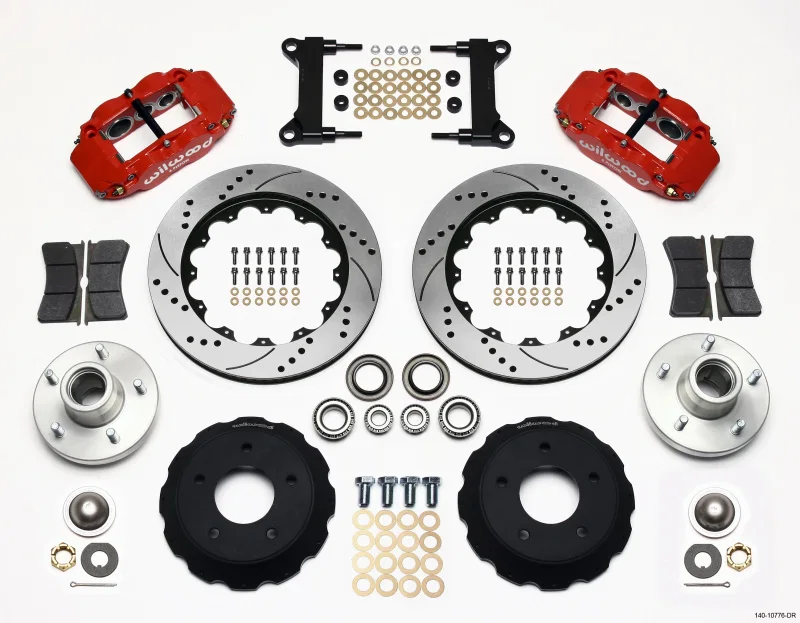 Wilwood 140-10776-DR, Narrow Superlite 6R Front Hub Kit 14.00in Drill Red Chevy C-10 60-87 CPP Drop Spindle