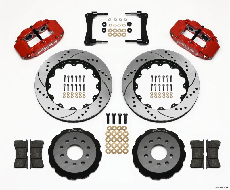 Wilwood 140-9110-DR, Narrow Superlite 6R Front Hat Kit 14.00in Drill Red 2005-2014 Mustang