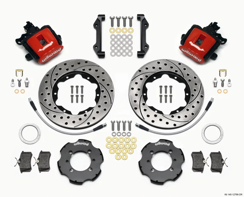 Wilwood 140-12768-DR, Combination Parking Brake Rear Kit 11.00in Drilled Red 2012 Fiat 500 w/ Lines