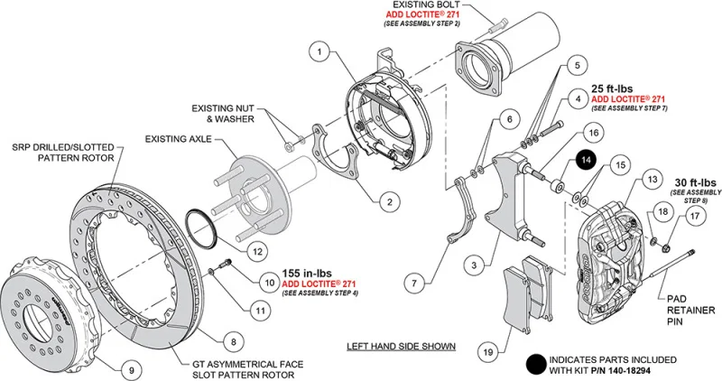 Wilwood 140-18294-DR, New Big Ford XRS4R Rear Big Brake Kit - 14.00in Drill & Slotted Rotor - 2.50in Offset - Red