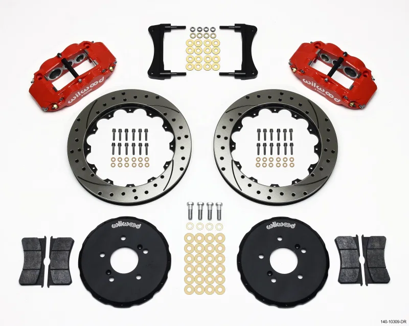 Wilwood 140-10309-DR, Narrow Superlite 6R Front Hat Kit 12.88in Drill Red Honda S2000