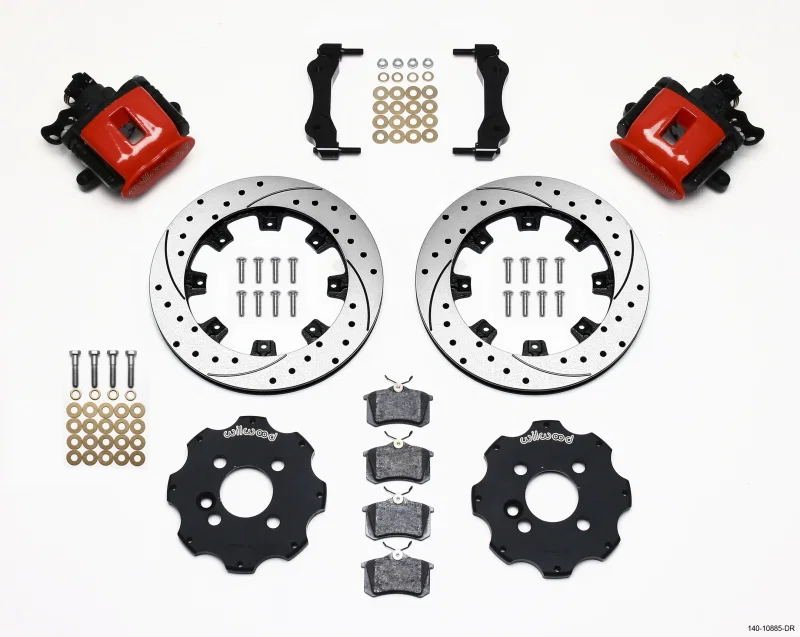 Wilwood 140-10885-DR, Combination Parking Brake Rear Kit 11.75in Drilled Red Mini Cooper