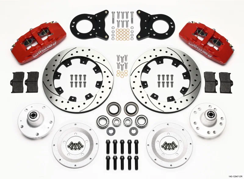 Wilwood 140-12947-DR, Dynapro 6 Front Hub Kit 12.19in Drill Red 1965-1969 Mustang Disc & Drum Spindle
