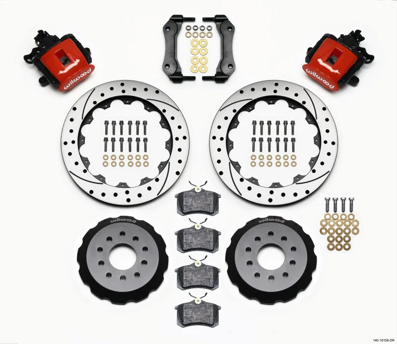 Wilwood 140-10158-DR, Combination Parking Brake Rear Kit 12.88in Drilled Red Mustang 94-04