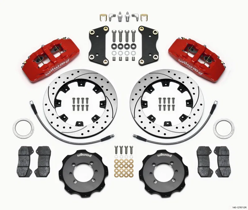 Wilwood 140-12767-DR, Dynapro 6 Front Hat Kit 12.19in Drilled Red 2012 Fiat 500 w/ Lines