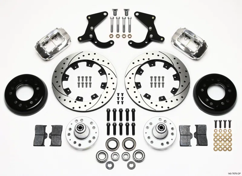 Wilwood 140-7676-DP, Forged Dynalite Front Kit 12.19in Drilled Polished 55-57 Chevy