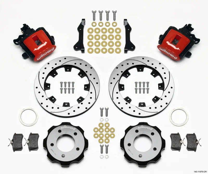 Wilwood 140-11979-DR, Combination Parking Brake Rear Kit 12.19in Drilled Red 2006-Up Civic / CRZ