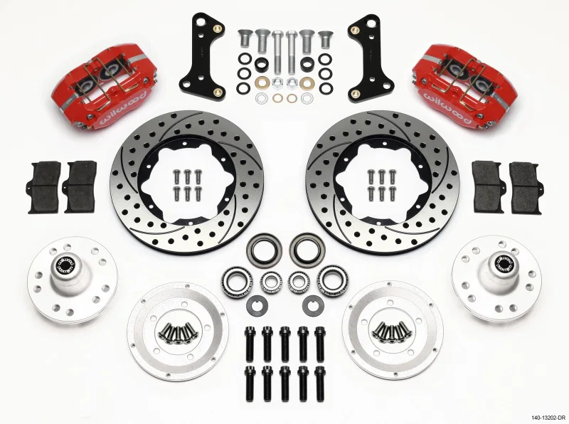 Wilwood 140-13202-DR, Dynapro Dust-Boot Front Kit 11.00in Drilled Red 67-69 Camaro 64-72 Nova Chevelle