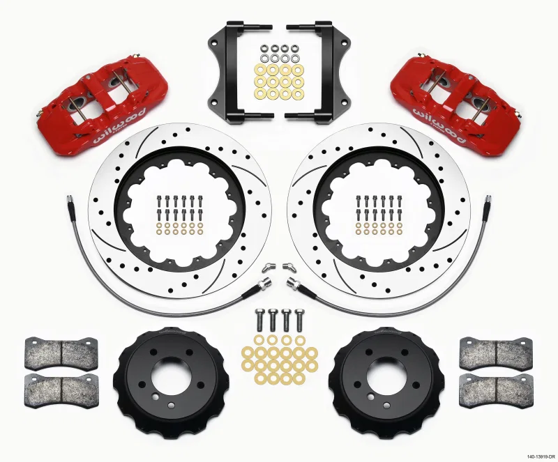 Wilwood 140-13919-DR, AERO6 Front Hat Kit 15.00 Drilled Red 2007-2011 BMW E90 Series w/Lines
