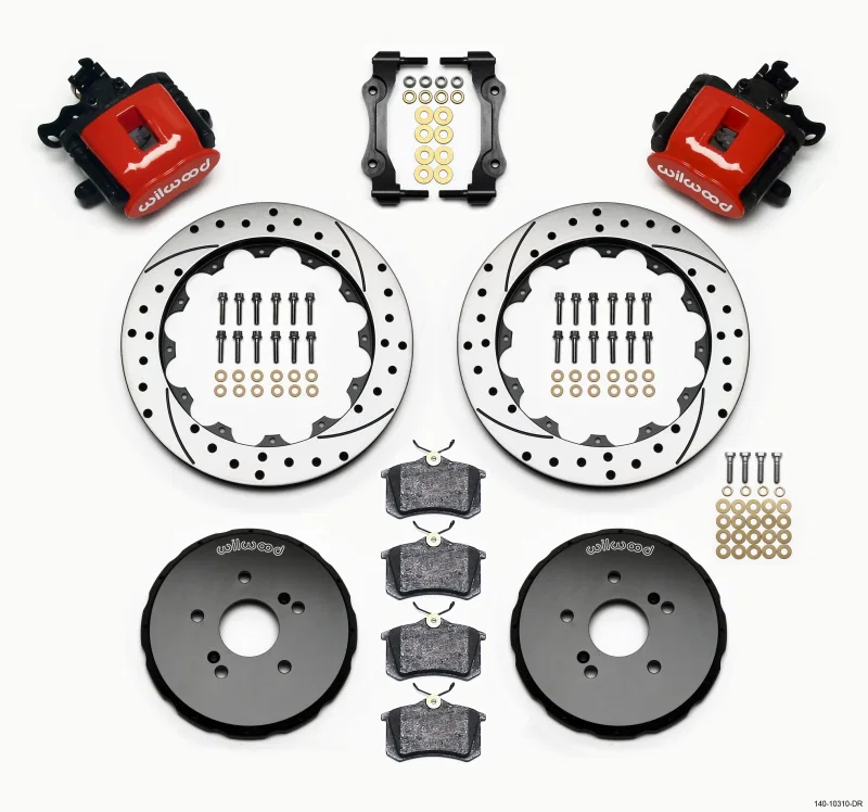 Wilwood 140-10310-DR, Combination Parking Brake Rear Kit 12.88in Drilled Red Honda S2000