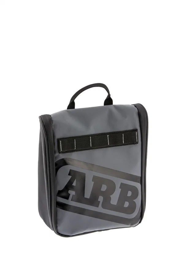 ARB ARB4209, Toiletries Bag Charcoal Finish w/ Red Highlights PVC Outer Shell Mesh Pockets Mirror