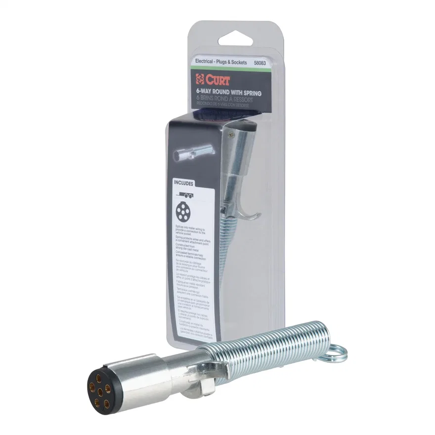 CURT 58083, 6-Way Round Connector Plug with Spring (Trailer Side; Packaged)