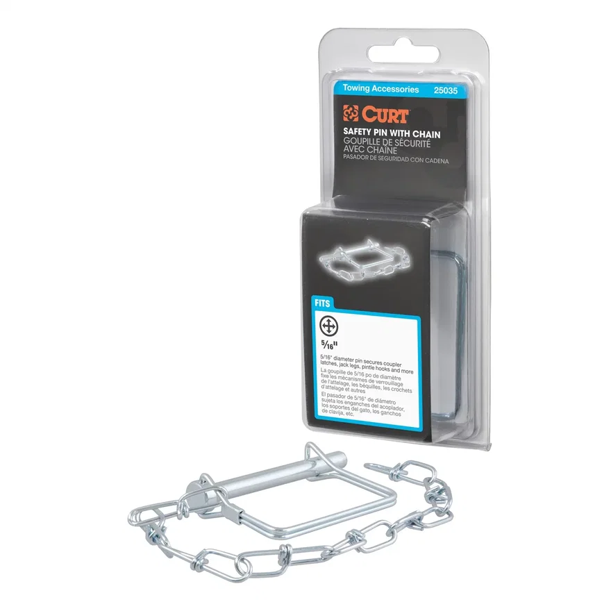 CURT 25035, 5/16in. Safety Pin with 12in. Chain (3in. Pin Length; Packaged)