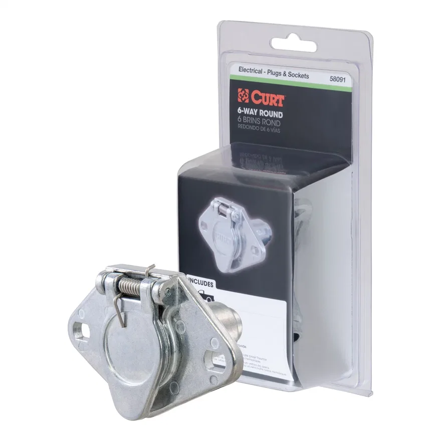 CURT 58091, 6-Way Round Connector Socket (Vehicle Side; Packaged)