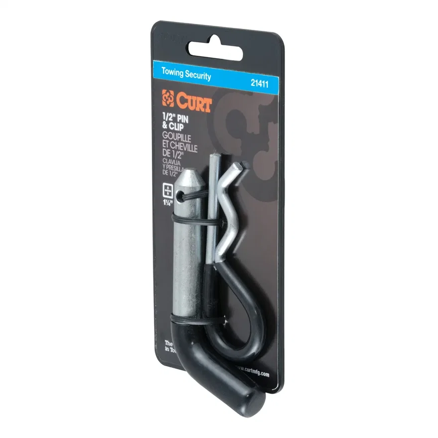CURT 21411, 1/2in. Hitch Pin (1-1/4in. Receiver; Zinc with Rubber Grip; Packaged)