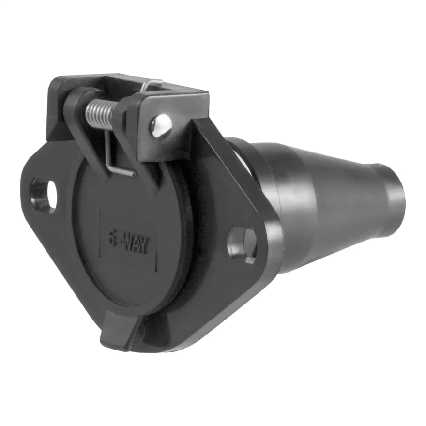 CURT 58130, 6-Way Round Connector Socket (Vehicle Side; Black Plastic)