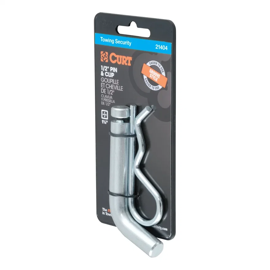 CURT 21404, 1/2in. Hitch Pin with Groove (1-1/4in. Receiver; Zinc; Packaged)