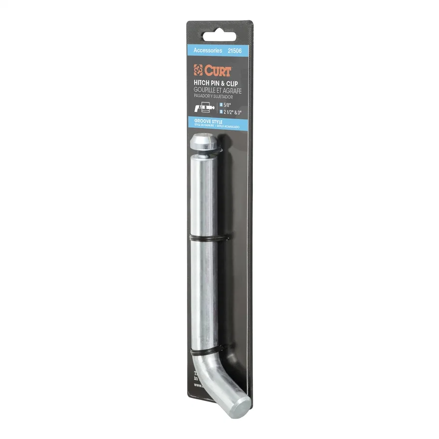 CURT 21506, Heavy-Duty 5/8in. Hitch Pin with Groove (2-1/2in. or 3in. Receiver; Zinc; Packag