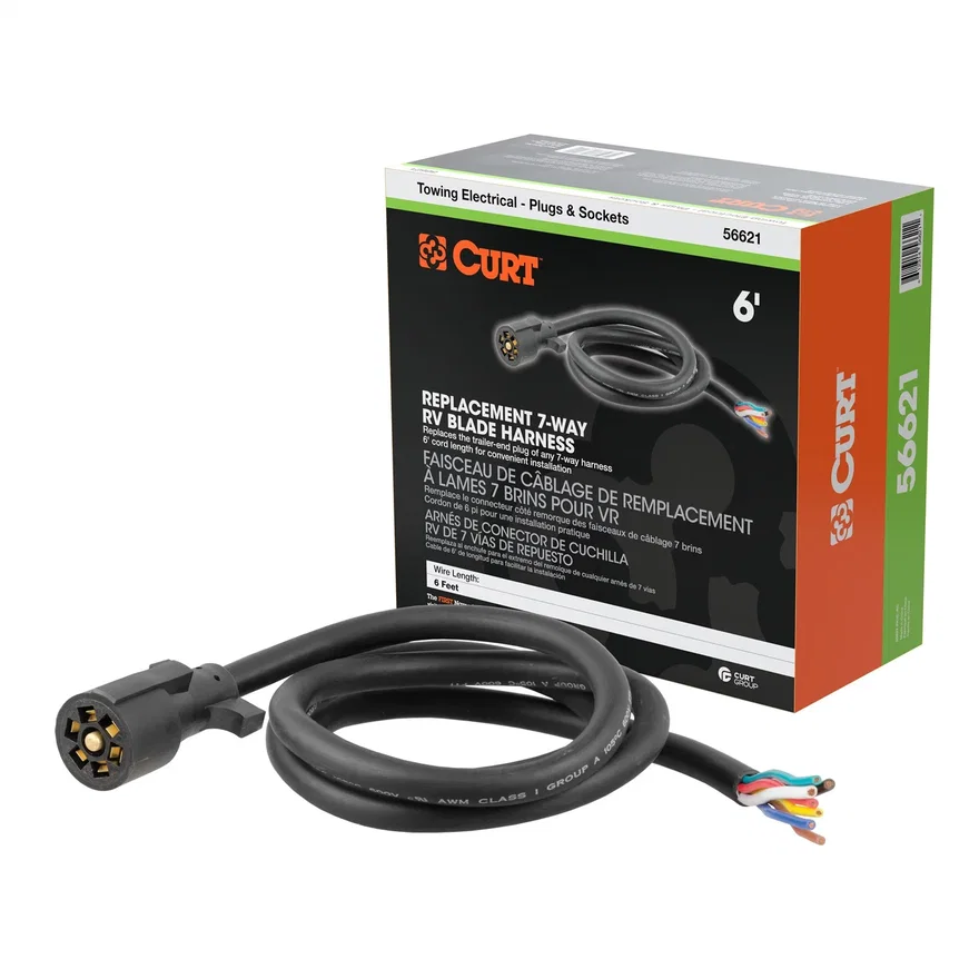 CURT 56621, Replacement 7-Way RV Blade with 6ft. Wires (Trailer Side; Packaged)