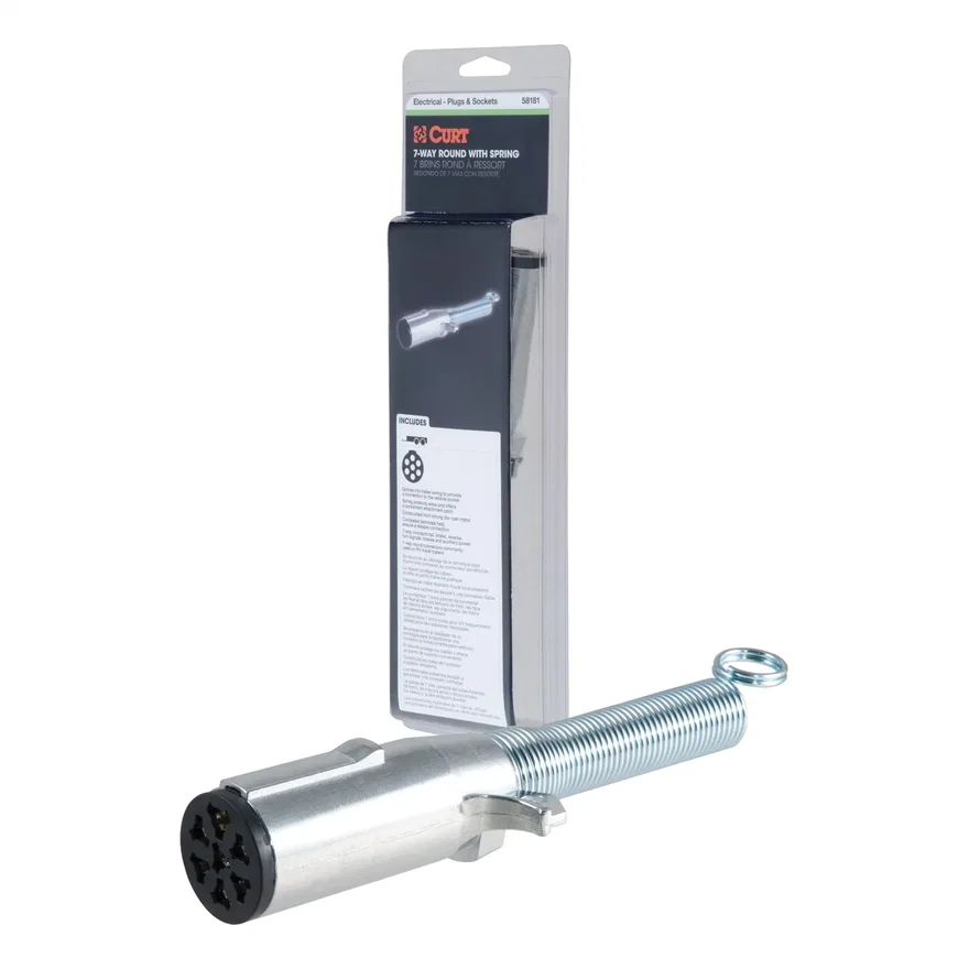 CURT 58181, 7-Way Round Connector Plug with Spring (Trailer Side; Packaged)