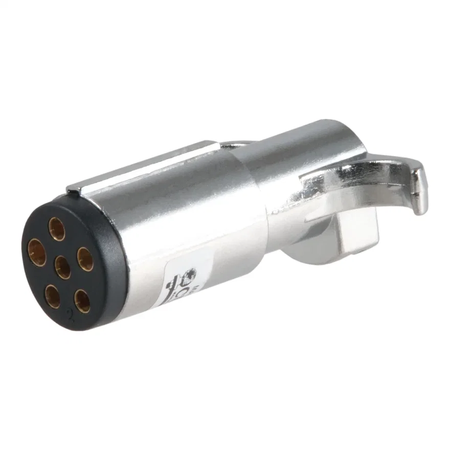 CURT 58120, 6-Way Round Connector Plug (Trailer Side; Chrome Plastic)