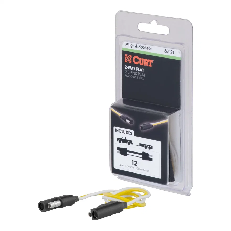 CURT 58021, 2-Way Flat Connector Plug/Socket with 12in. Wires (Packaged)