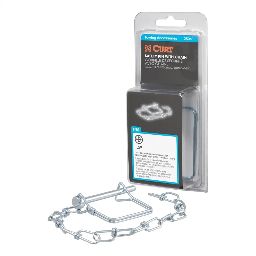 CURT 25013, 1/4in. Safety Pin with 12in. Chain (2-3/4in. Pin Length; Packaged)