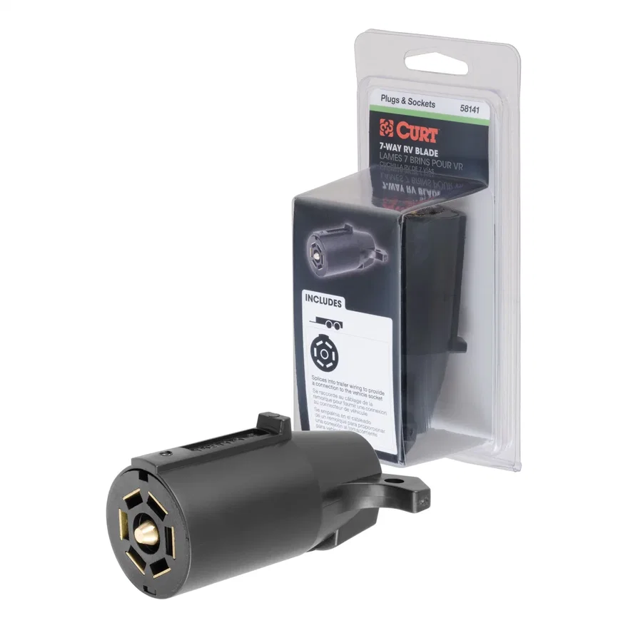 CURT 58141, 7-Way RV Blade Connector Plug (Trailer Side; Black Plastic; Packaged)