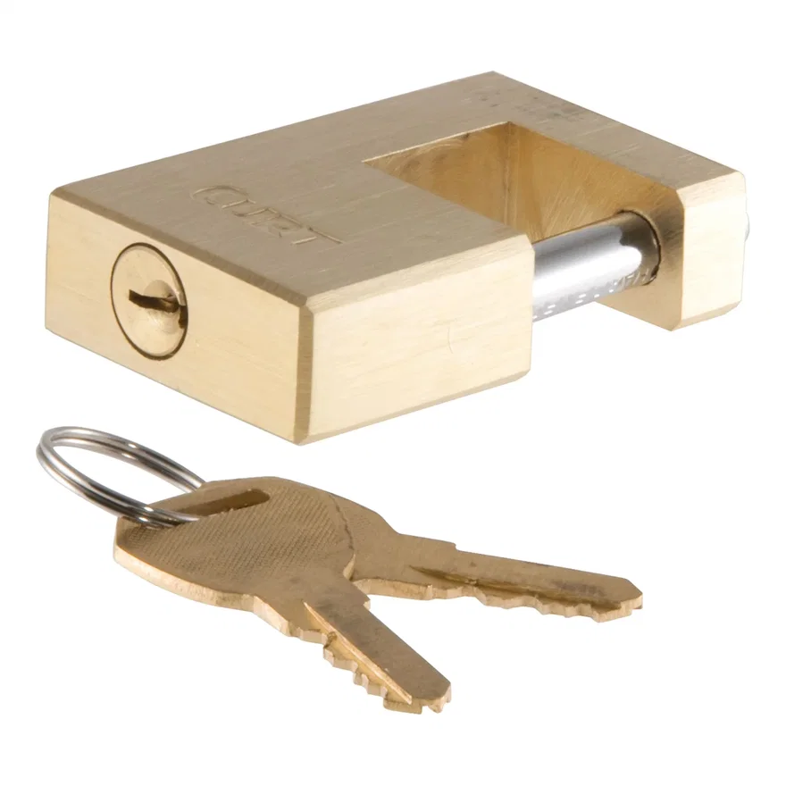 CURT 23546, Coupler Lock (1/4in. Pin; 3/4in. Latch Span; Padlock; Solid Brass)