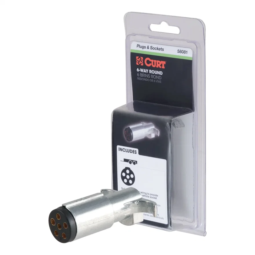CURT 58081, 6-Way Round Connector Plug (Trailer Side; Packaged)