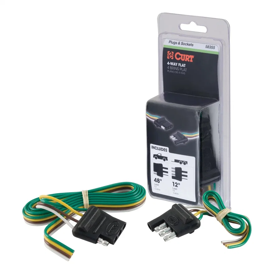 CURT 58355, 4-Way Flat Connector Plug/Socket with 12in./48in. Wires (Packaged)