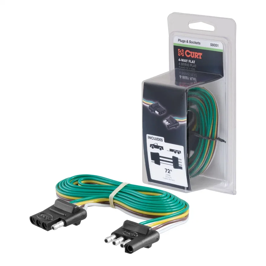 CURT 58051, 4-Way Flat Connector Plug/Socket with 72in. Wires (Packaged)