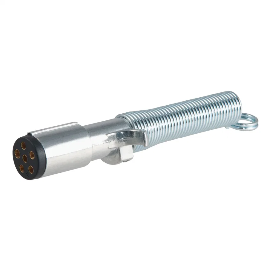 CURT 58082, 6-Way Round Connector Plug with Spring (Trailer Side)