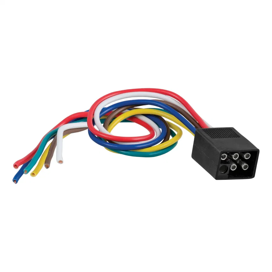 CURT 58037, 6-Way Square Connector Plug with 12in. Wires (Trailer Side; Packaged)