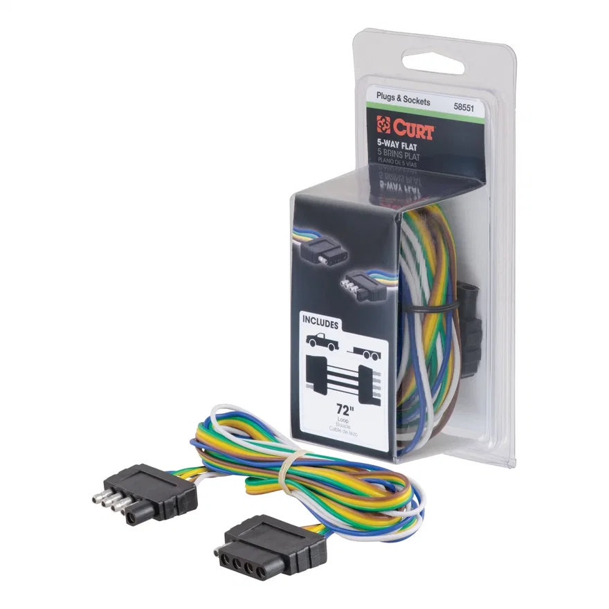 CURT 58551, 5-Way Flat Connector Plug/Socket with 72in. Wires (Packaged)