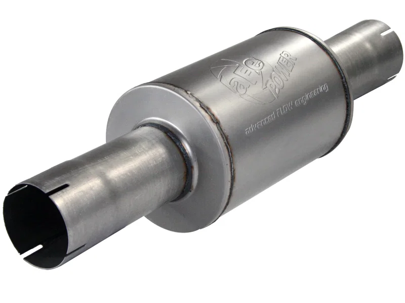 aFe 49-91014, Atlas Exhausts Mufflers Al Steel EXH Muffler 4 ID In/Out 8 Dia x 12L AL