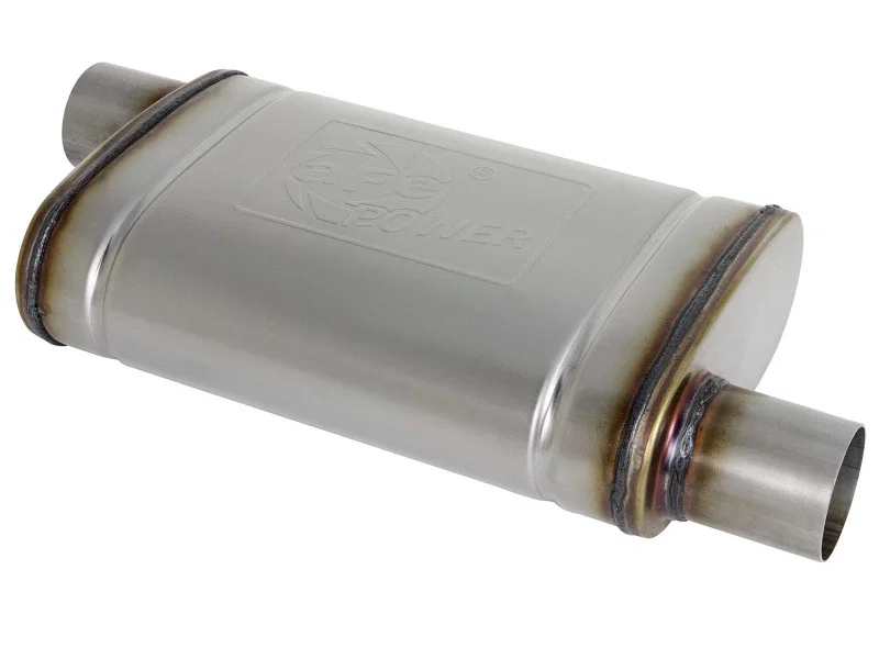 aFe 49M00028, MACH Force-Xp 409 SS Muffler 2.5in Offset Inlet/2.5in Offset Outlet 14in L x 9in W x 4in H Body