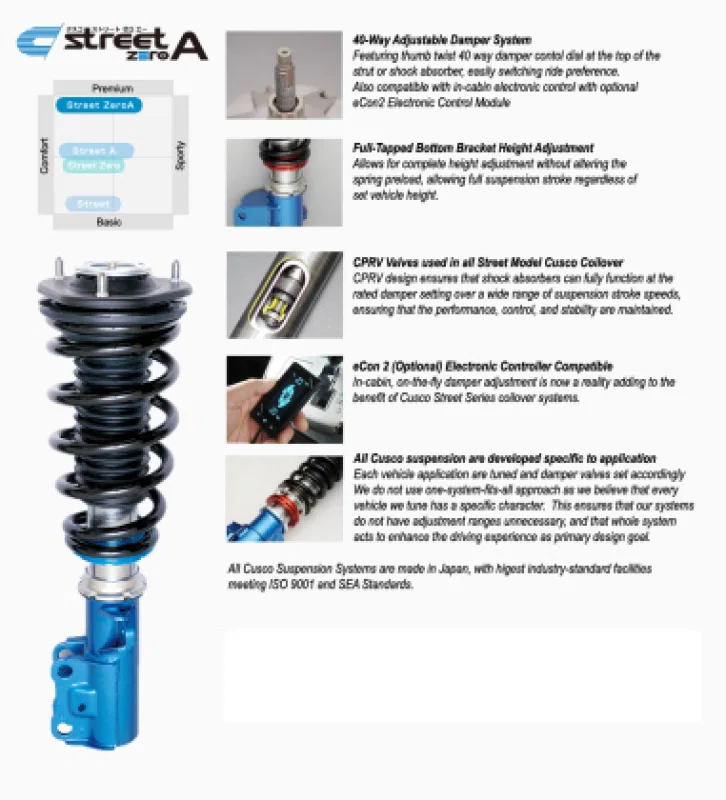 Cusco 1A3 62N CN, 2023+ Toyota Prius 5th Gen (MXWH60) Street Zero-A Coilover Kit (Rear Upper Mount Not Included)