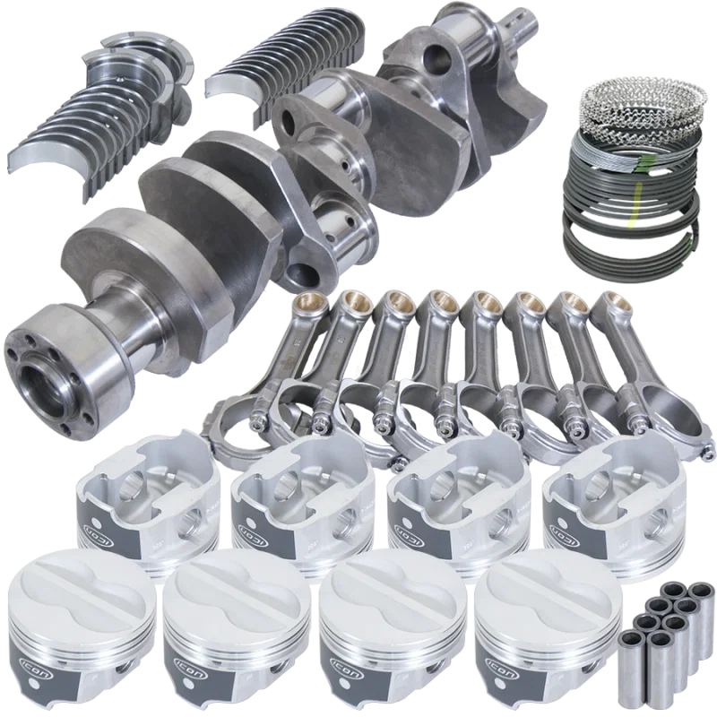 Eagle 13559L000, Chevy 350 1Pc 3.750in Crank 5.700in I-Beam Rods -10cc 4.000in Pistons Rotating Assembly