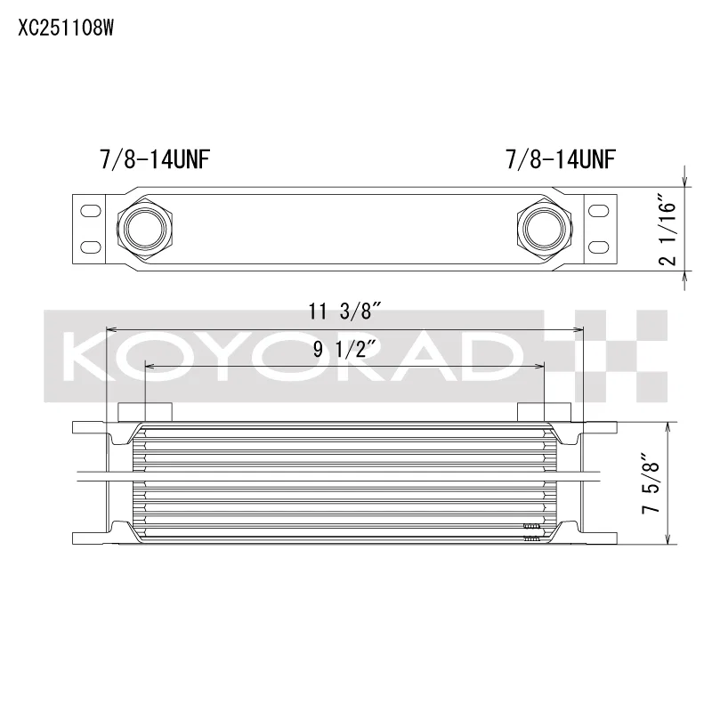 Koyo XC251108W, 25 Row Oil Cooler 11.25in x 7.5in x 2in (AN-10 ORB provisions)