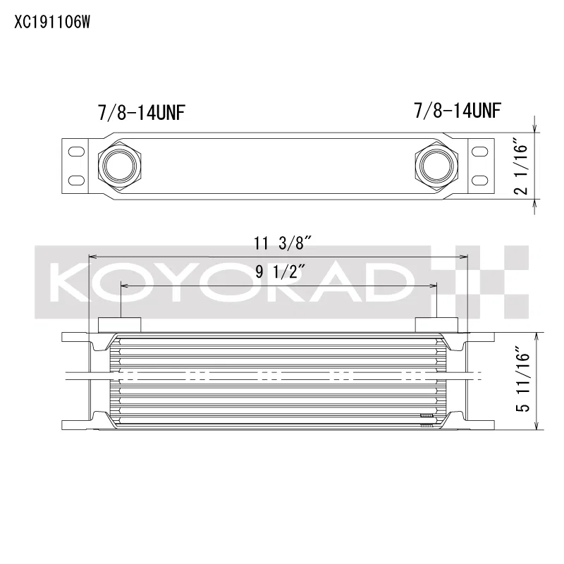 Koyo XC191106W, 19 Row Oil Cooler 11.25in x 5.75in x 2in (AN-10 ORB provisions)