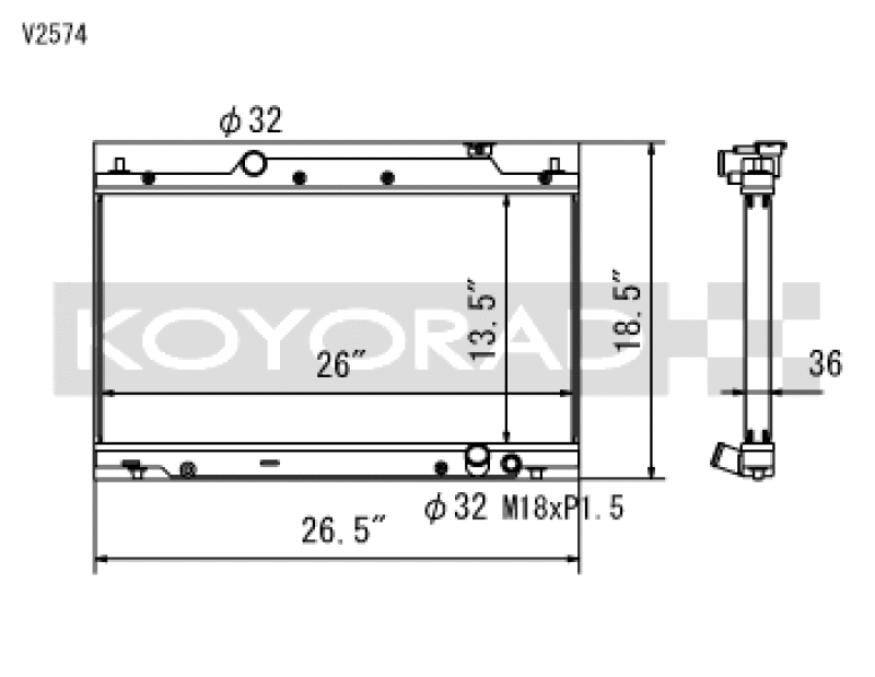 Koyo V2574, 02-05 Honda Civic Si 2.0L EP3 (MT) Radiator