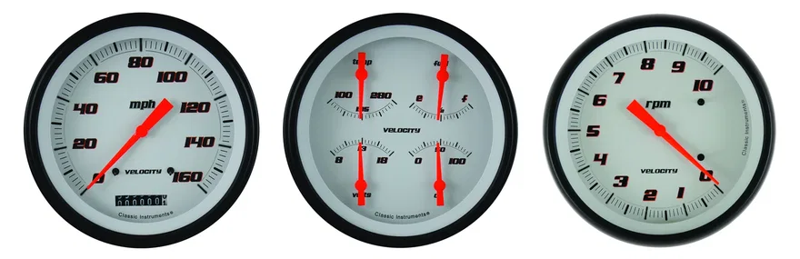 Classic Instruments VS53WBLF, Velocity White Three Gauge Set