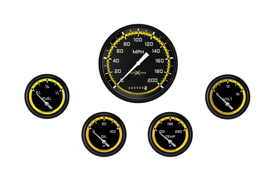 Classic Instruments AX254YBLF, AutoCross Yellow Five Gauge Set